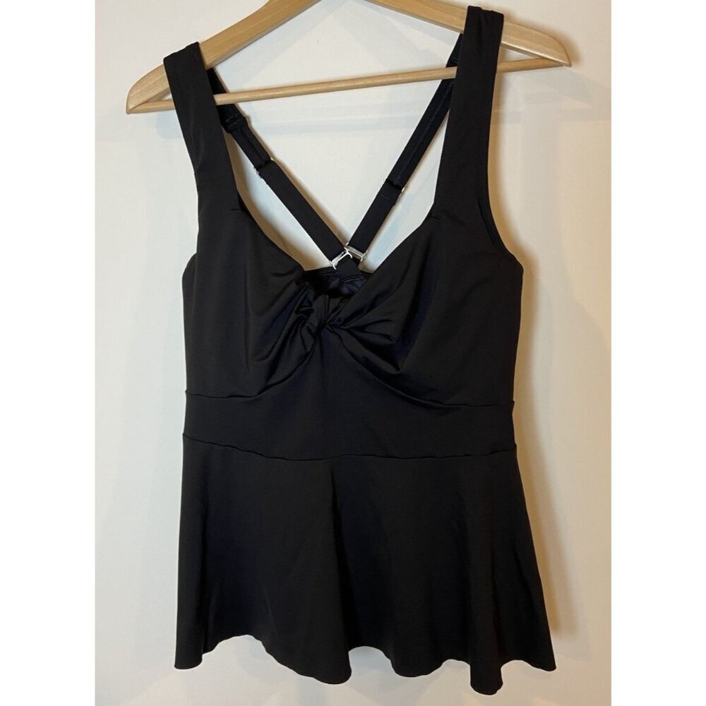 Lands' End Tankini Top Bathing Suit Swim Underwire Peplum Black 18W